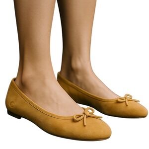 Born Womens Yellow Suede Ballet Flats Bow Detail Comfort Slip On Shoes Size 8.5M